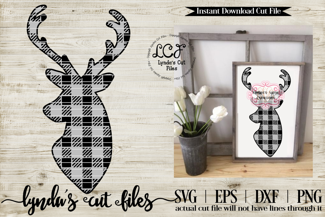 Buffalo Plaid Deer//Christmas//Winter//SVG//EPS//DXF example image 1