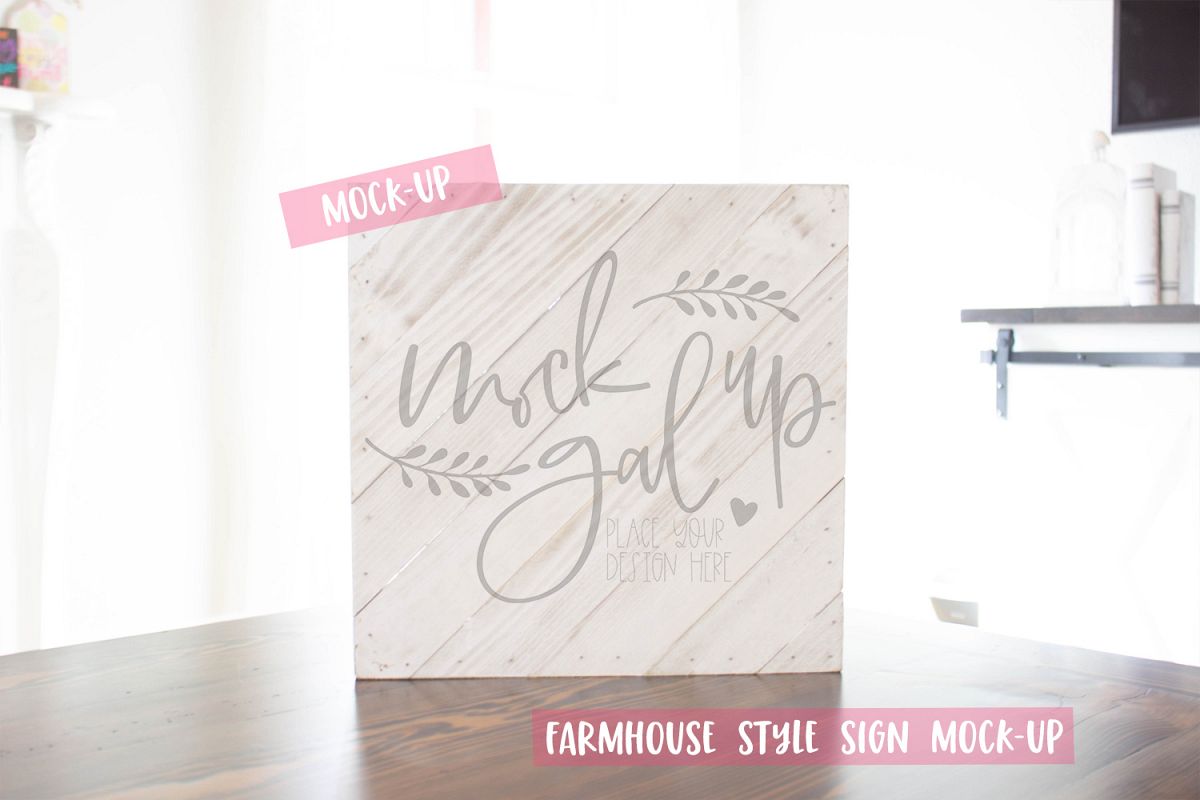 White Square Farmhouse Style Sign Mock Up - White Wood example image 1