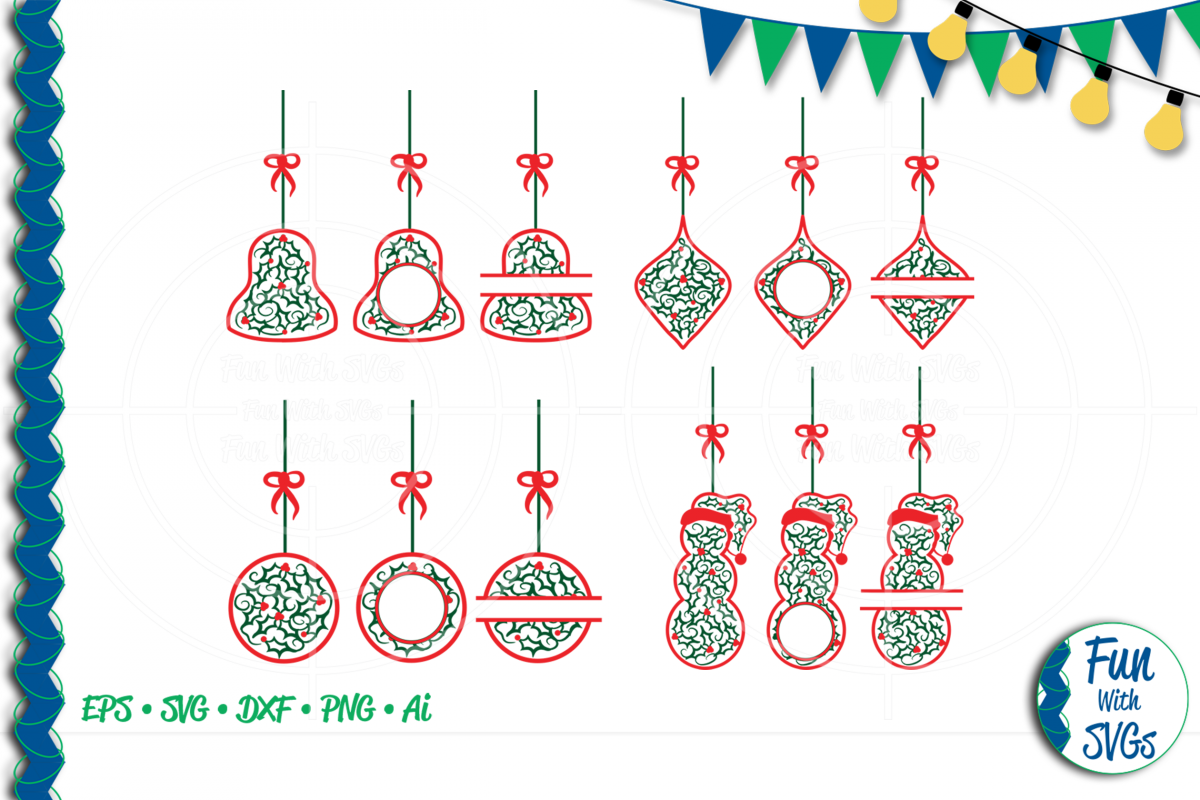 SVG Christmas Holly Ornaments, Cut File, Clip Art FWS468 example image 1