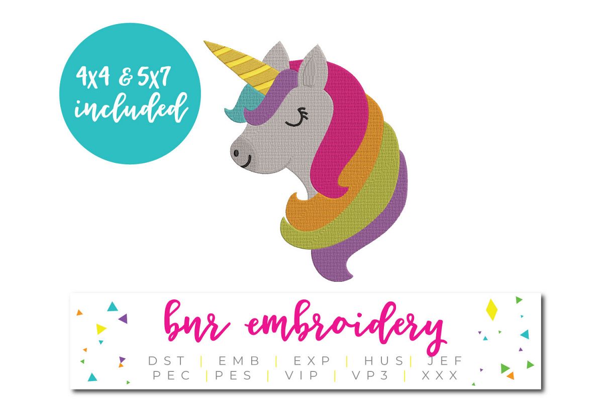 Unicorn Machine Embroidery Design, Animal Embroidery example image 1