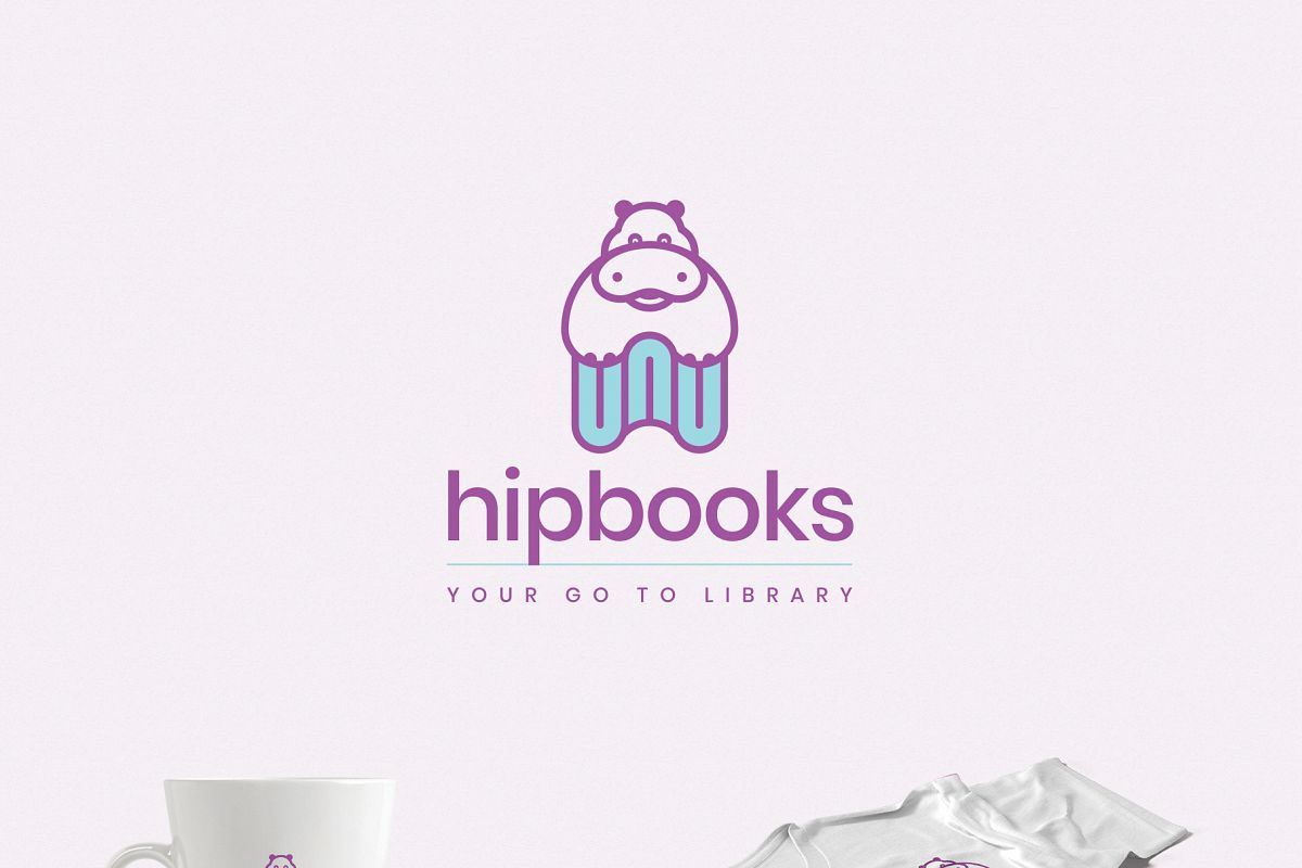 A Hippo on Books Logo Template example image 1