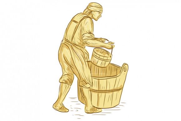 Medieval Miller With Bucket Drawing example image 1