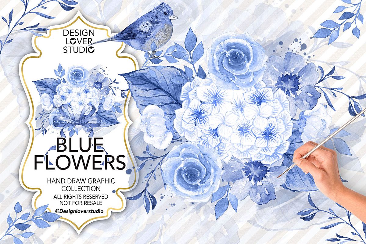 Watercolor Blue Flowers Design 13775 Illustrations Design Bundles