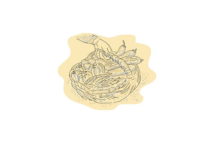 Hand holding basket full harvest crops example image 1