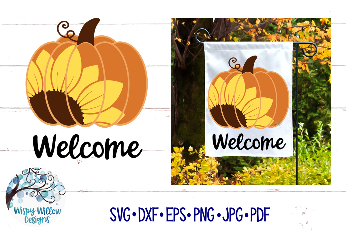 Welcome Sunflower Pumpkin SVG | Fall Pumpkin SVG Cut File example image 1