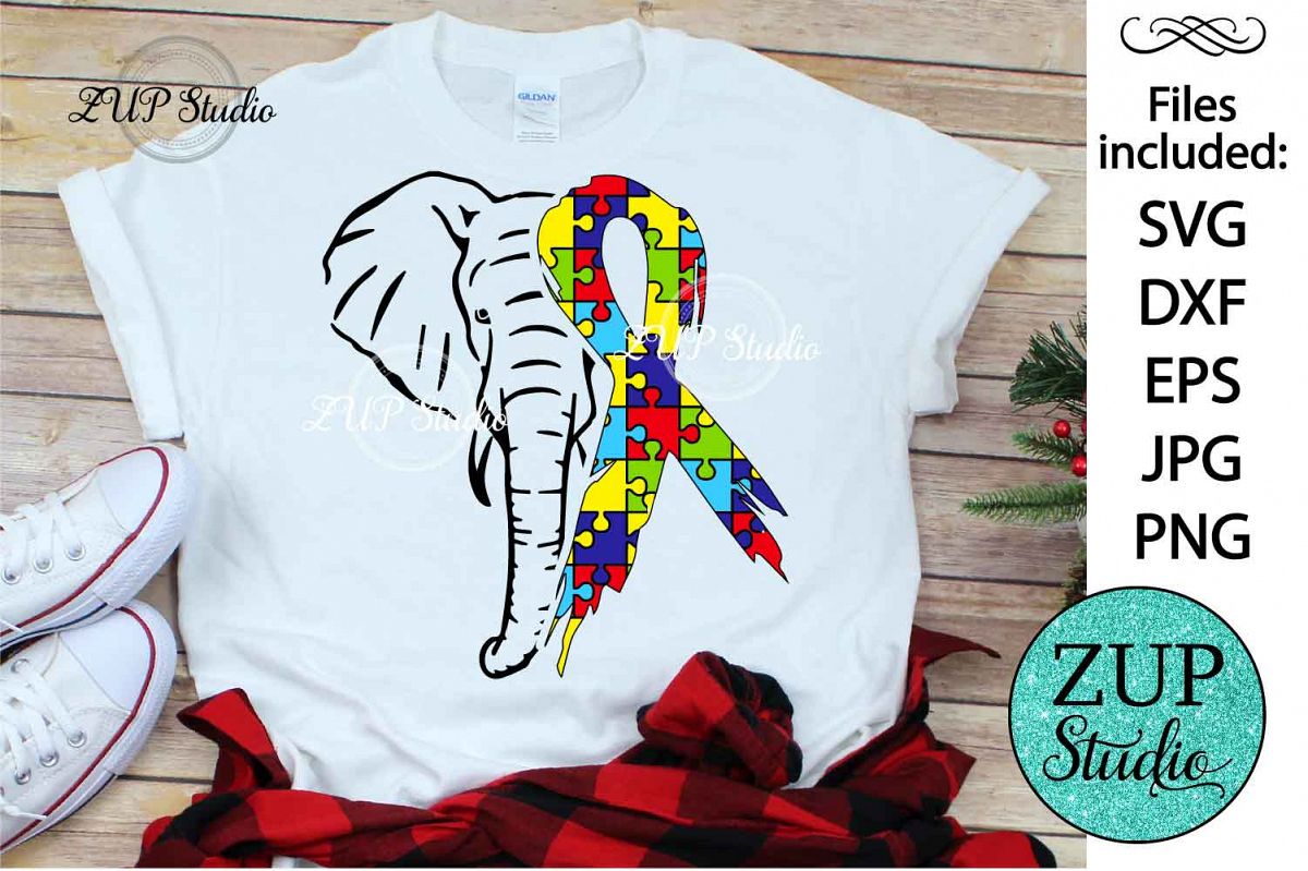 Elephant with Autism Ribbon svg design 466 example image 1