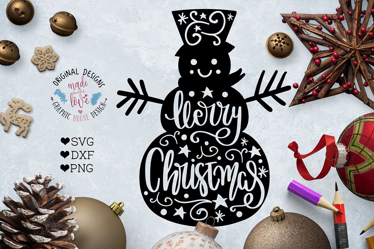 Merry Christmas Snowman - Christmas Cut File example image 1