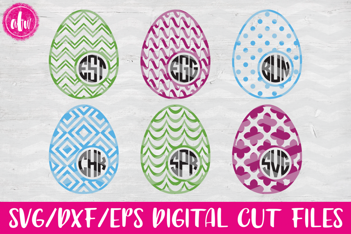 Monogram Pattern Easter Eggs Set - SVG, DXF, EPS Cut Files example image 1