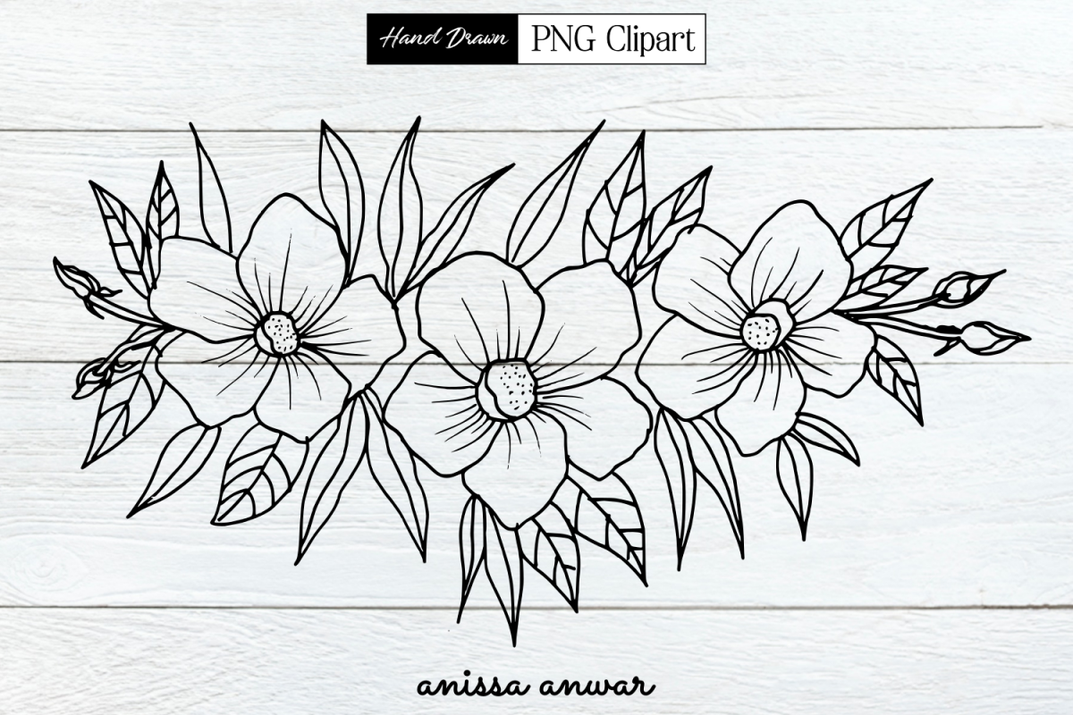 Flowers Bouquet Line Art, Png Clipart, Sublimation Printable example image 1