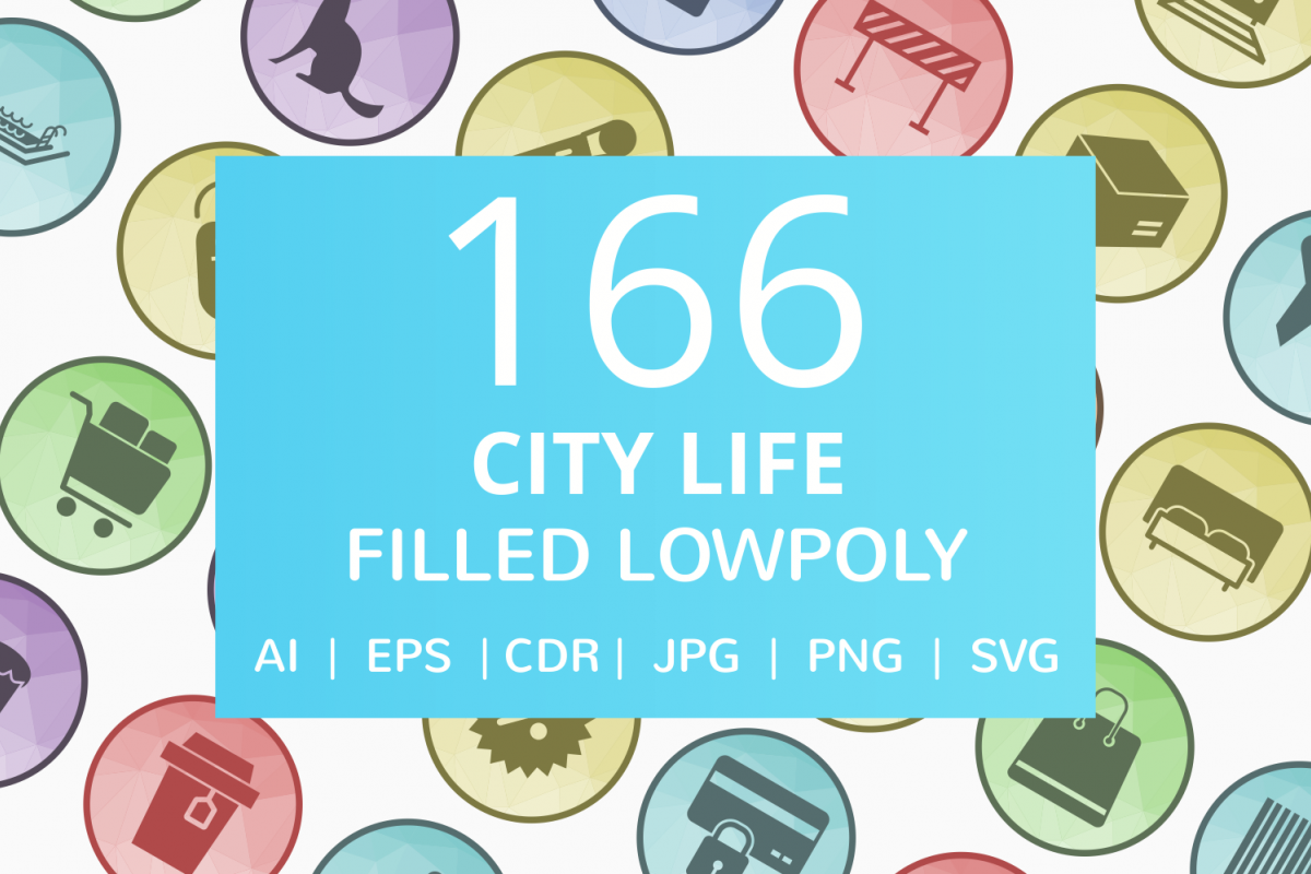 166 City Life Filled Low Poly Icons example image 1