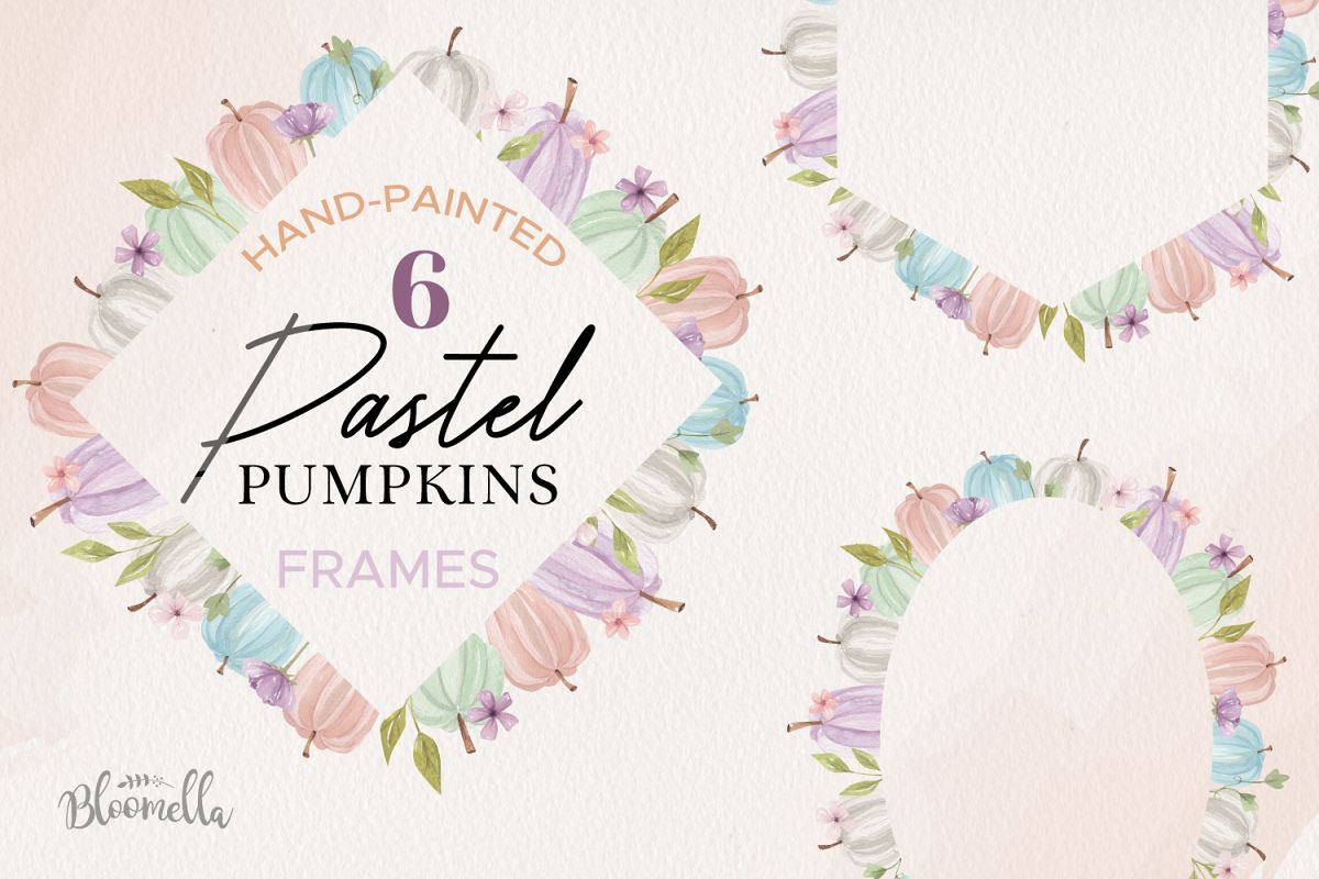 Pastels Pumpkins Fall Purple Pink 6 Frames Watercolor example image 1