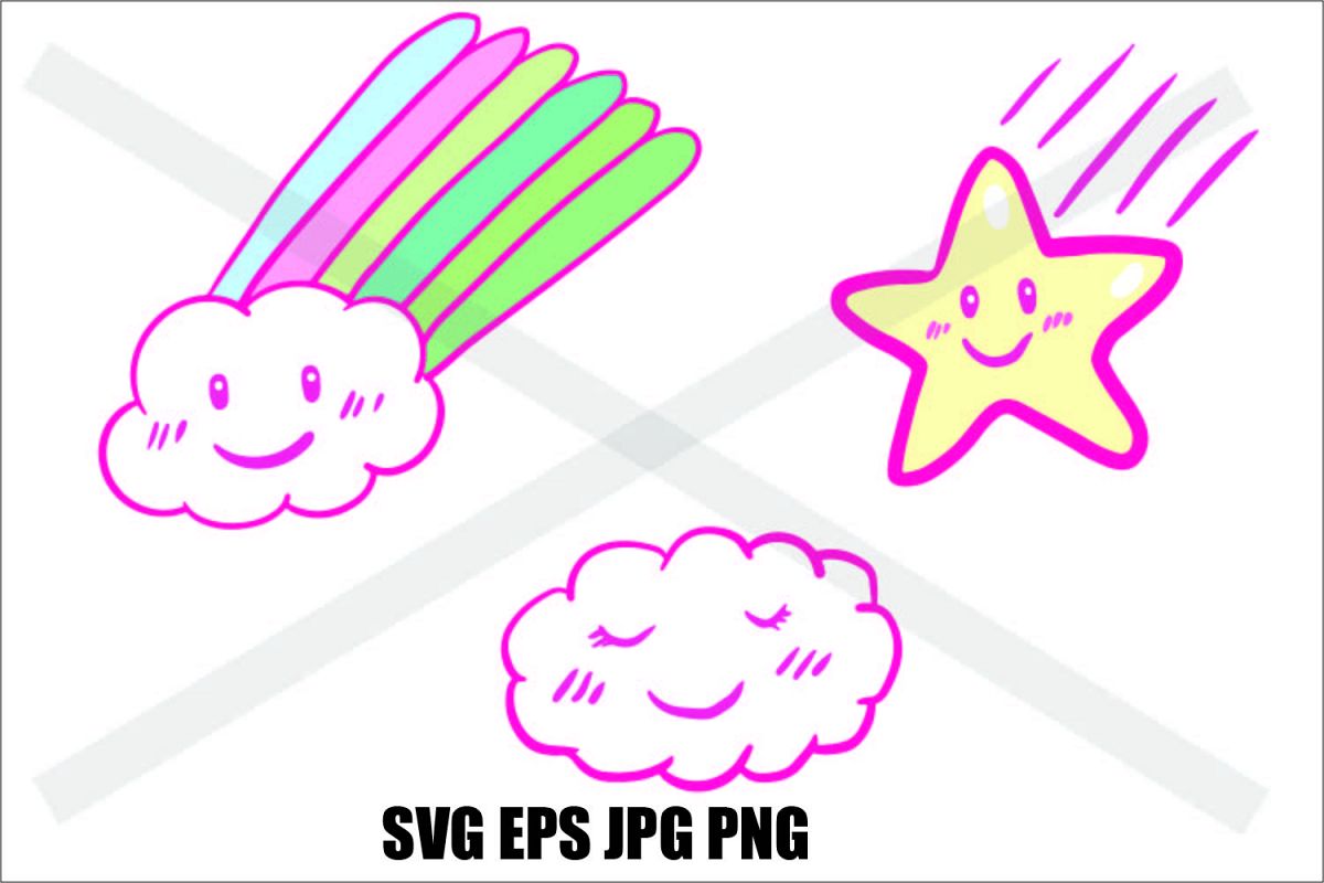 Stars and cloud- SVG EPS JPG PNG example image 1