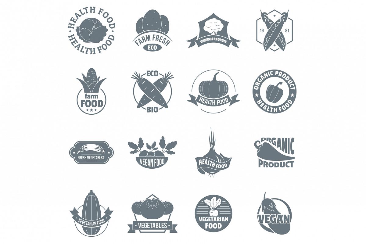 Organic farm product logo icons set, simple style example image 1