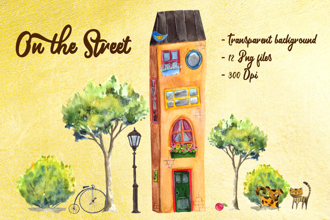 On the Street - Watercolor Clip Art Set example image 1