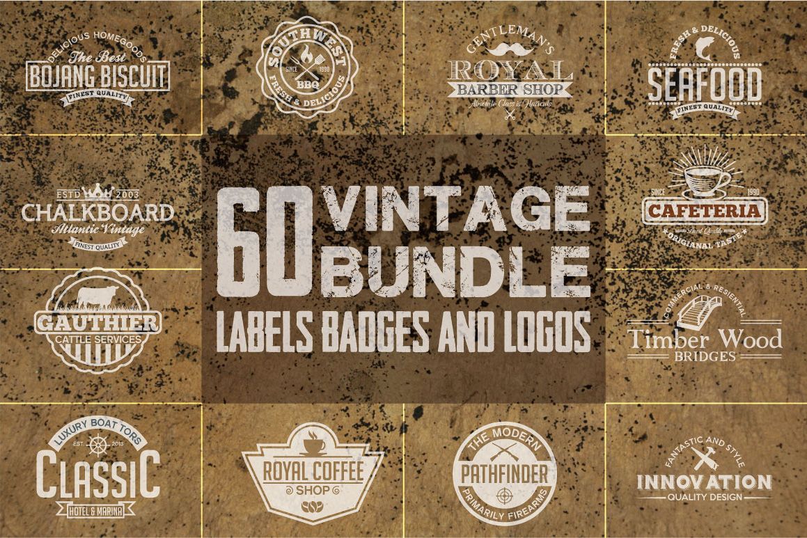 60 Vintage Bundle Logos Labels & Badges example image 1