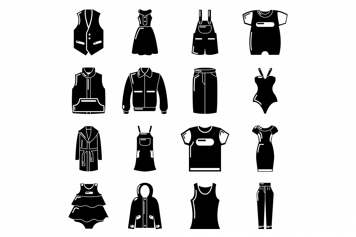 Fashion clothes wear icons set, simple style example image 1