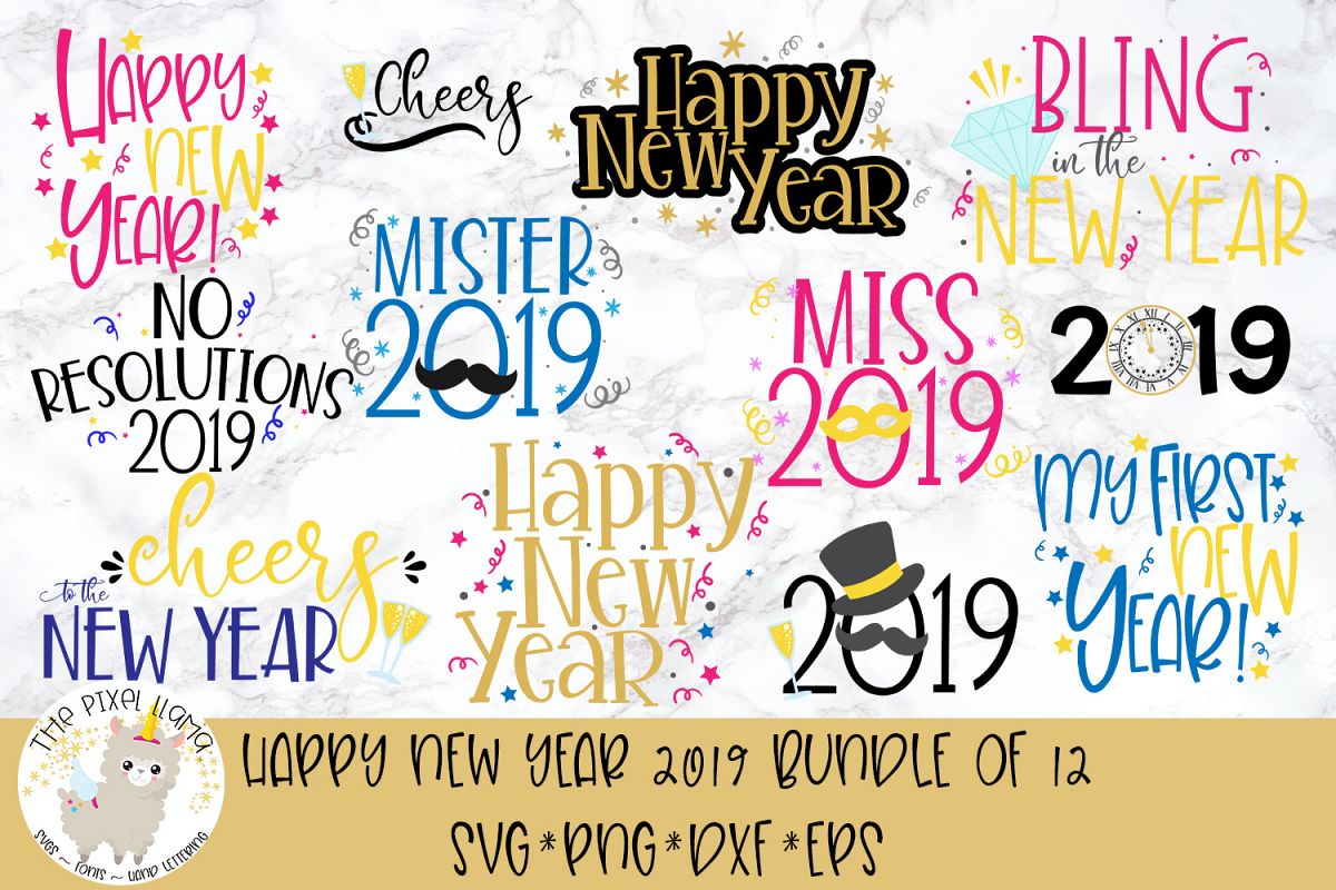 New Year 2019 Bundle of 12 Files SVG Cut File example image 1