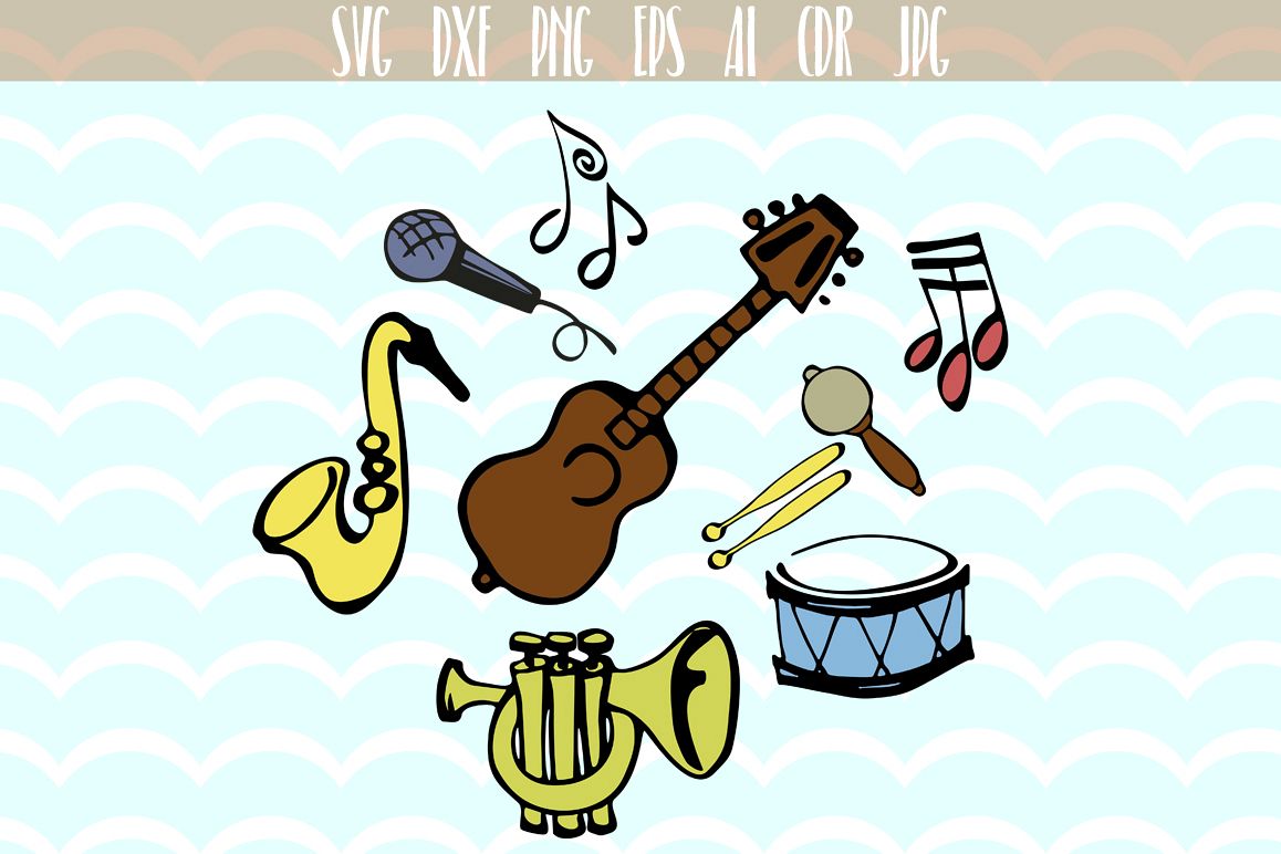 Music musical instruments guitar saxophone notes SVG example image 1