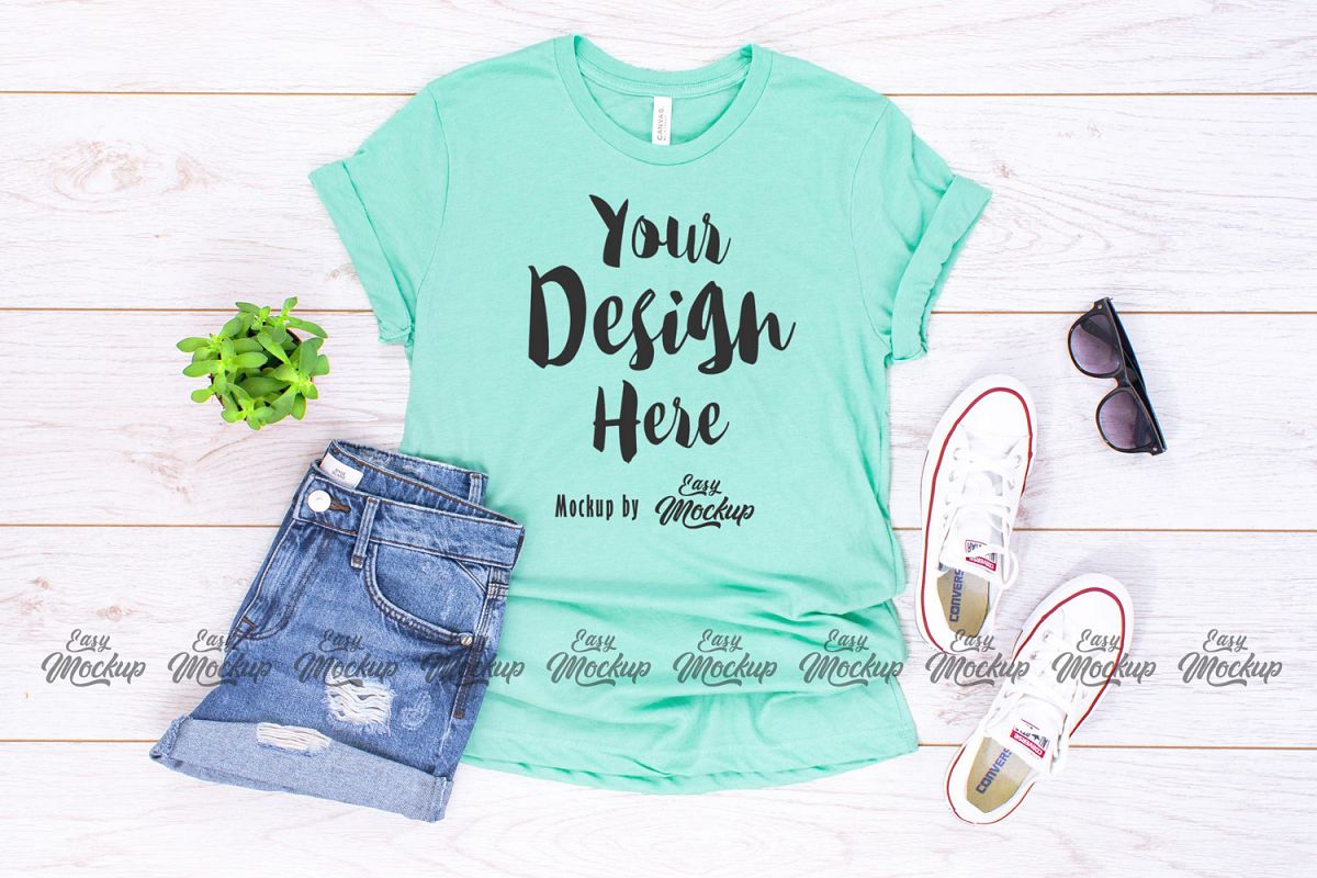 Heather Mint Bella Canvas 3001 T Shirt Mockup example image 1