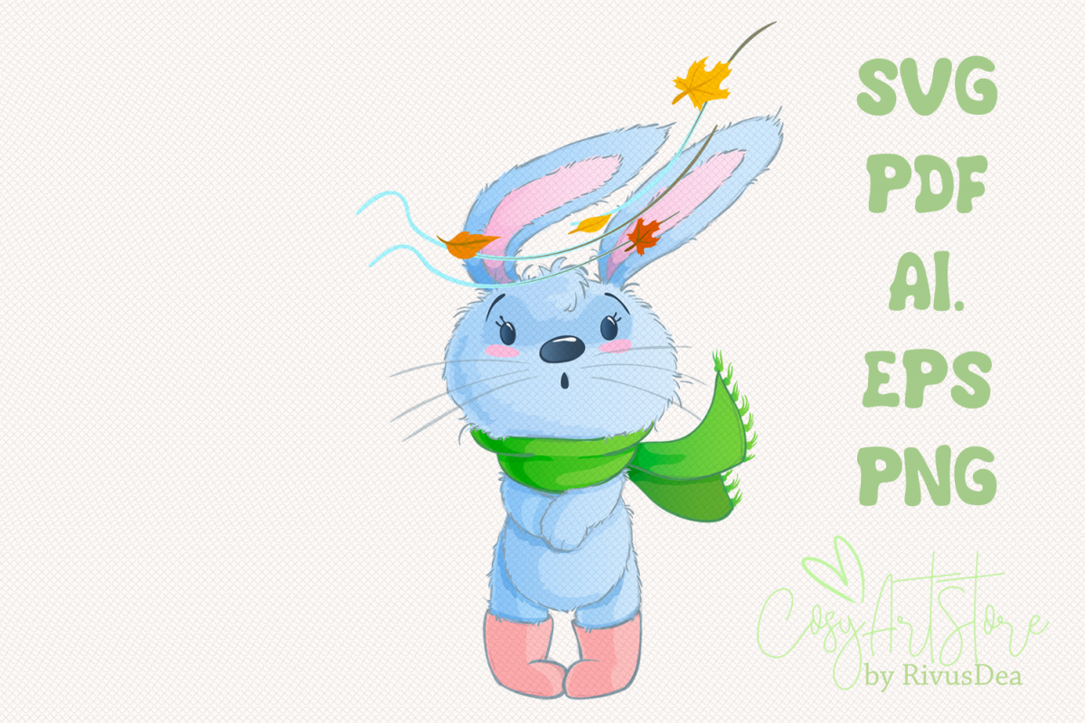 Bunny SVG download, Autumn leaves rabbit PNG, Hare, Cute example image 1