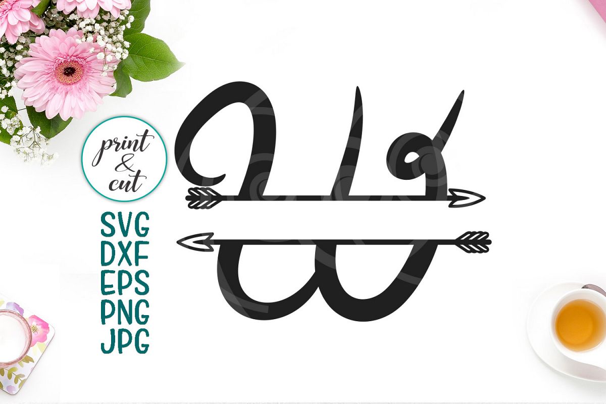 Monogram letter W svg dxf cut file, split font with arrows