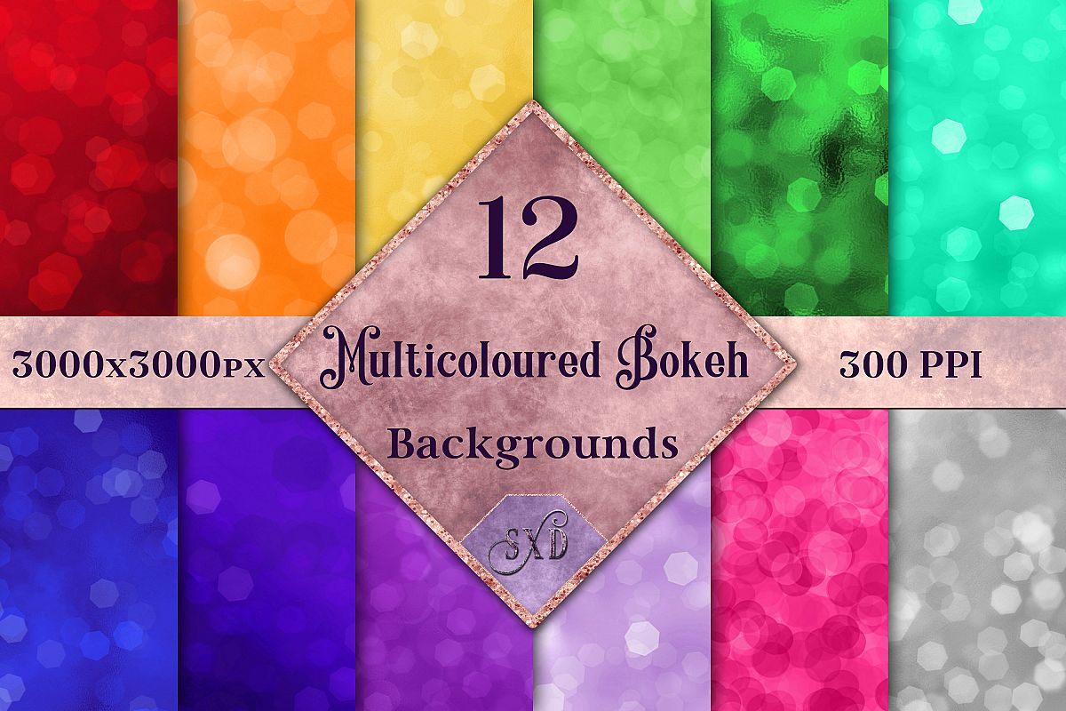 Multicoloured Bokeh Backgrounds - 12 Image Textures Set example image 1