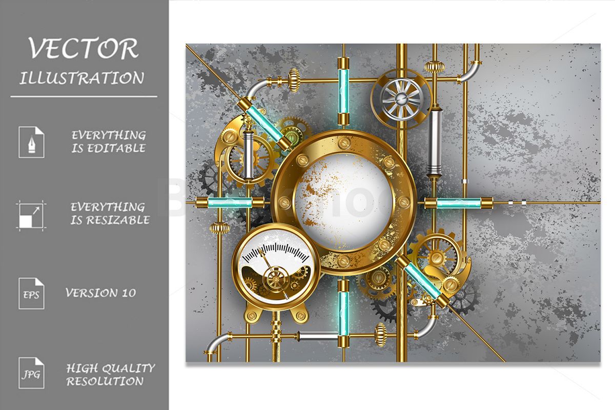 Steampunk Round Banner with Pressure Gauge example image 1