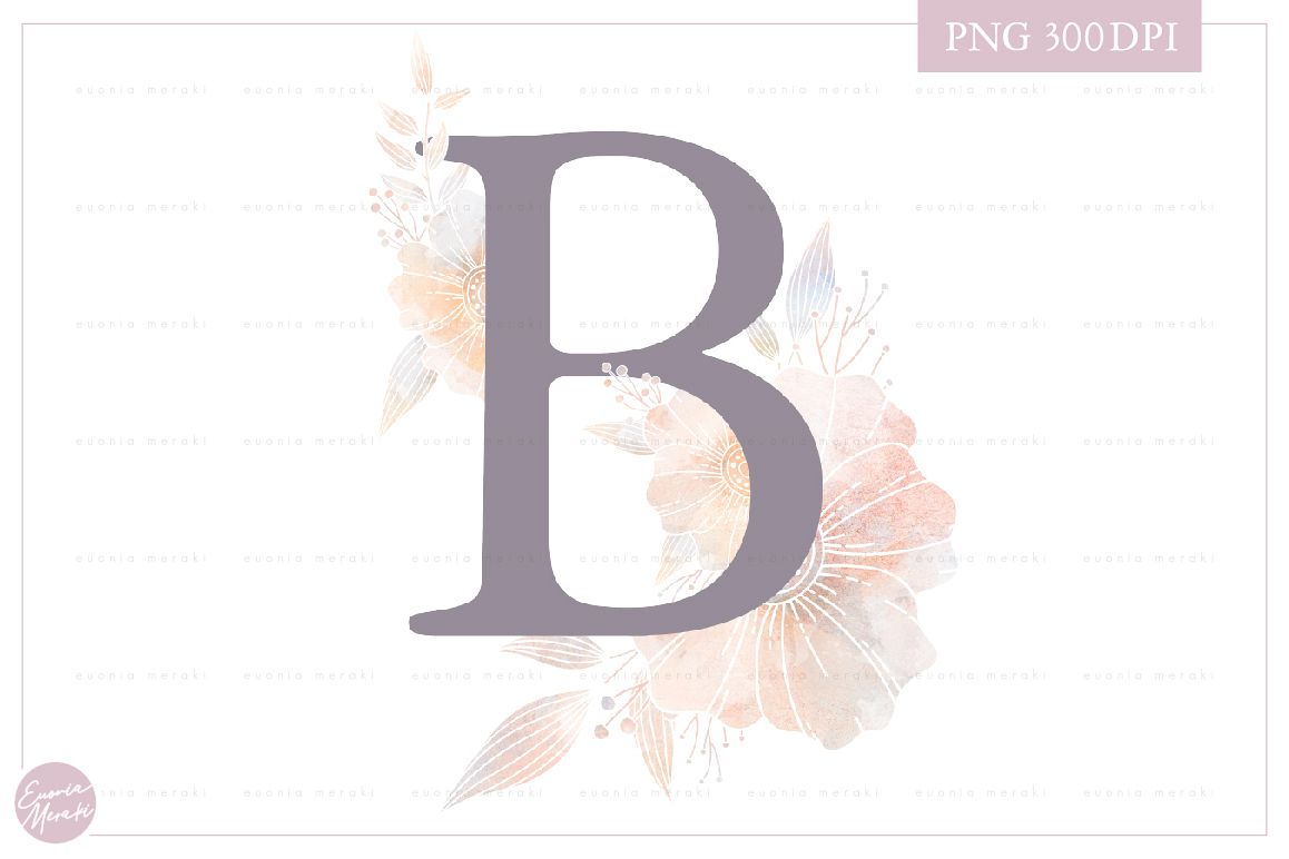 Letter B Floral MONOGRAM - dusty colored flower example image 1