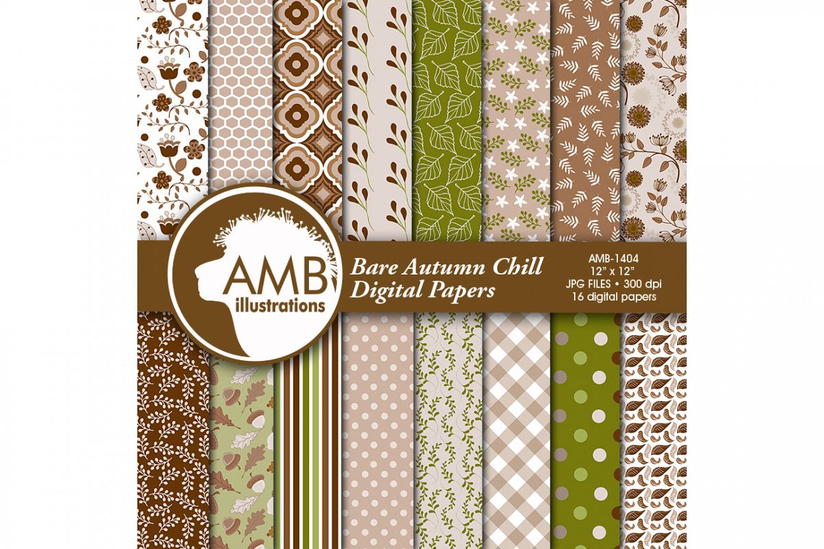 Autumn Leaves Digital Papers, Autumn Scrapbooking Papers, Floral digital paper, Leaves Paper, Acorn paper, Commercial Use, AMB-1404 example image 1