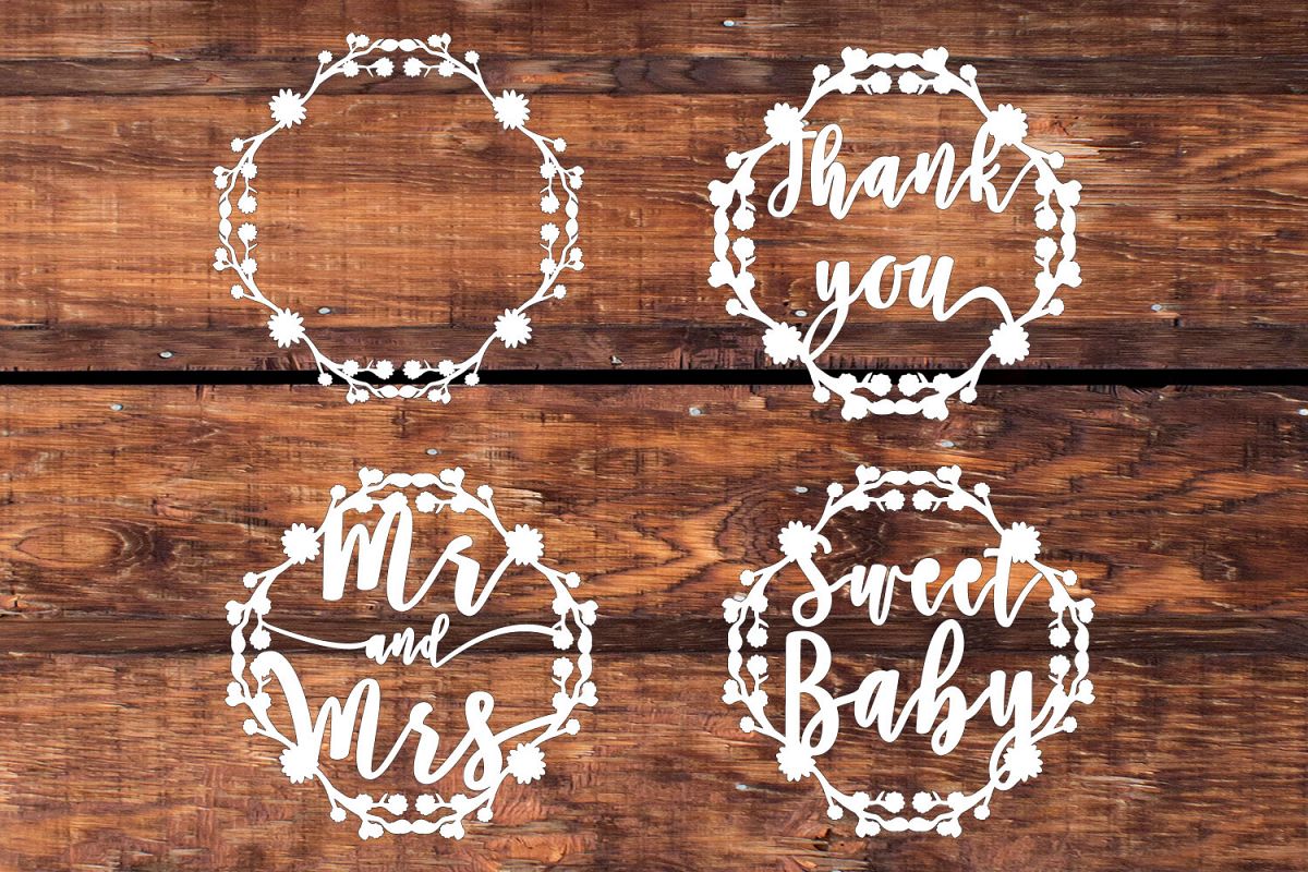 Branch Wreath with flowers Svg, cutfile, Silhouette Cameo, example image 1