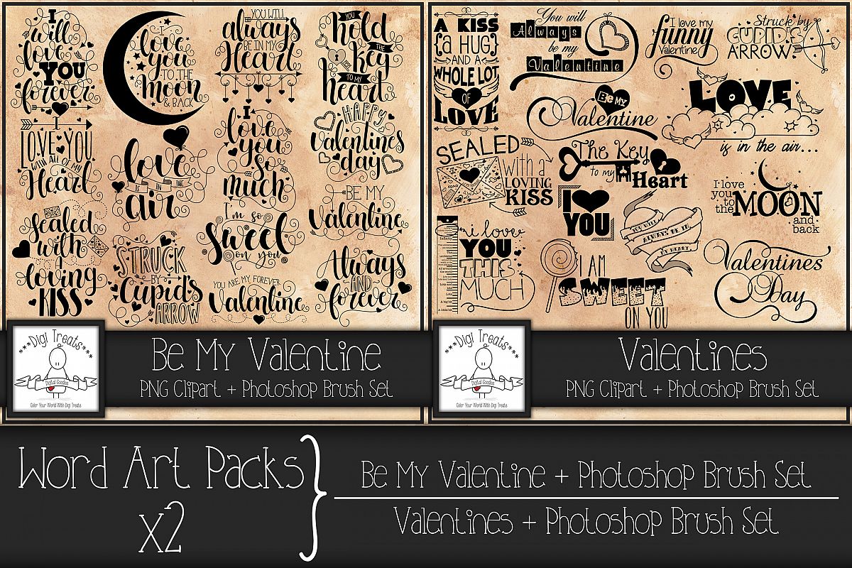 Word Art Packs x 2. Be My Valentine and Valentines example image 1
