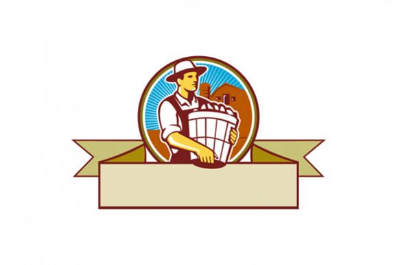 Organic Farmer Harvest Basket Circle Ribbon Retro example image 1