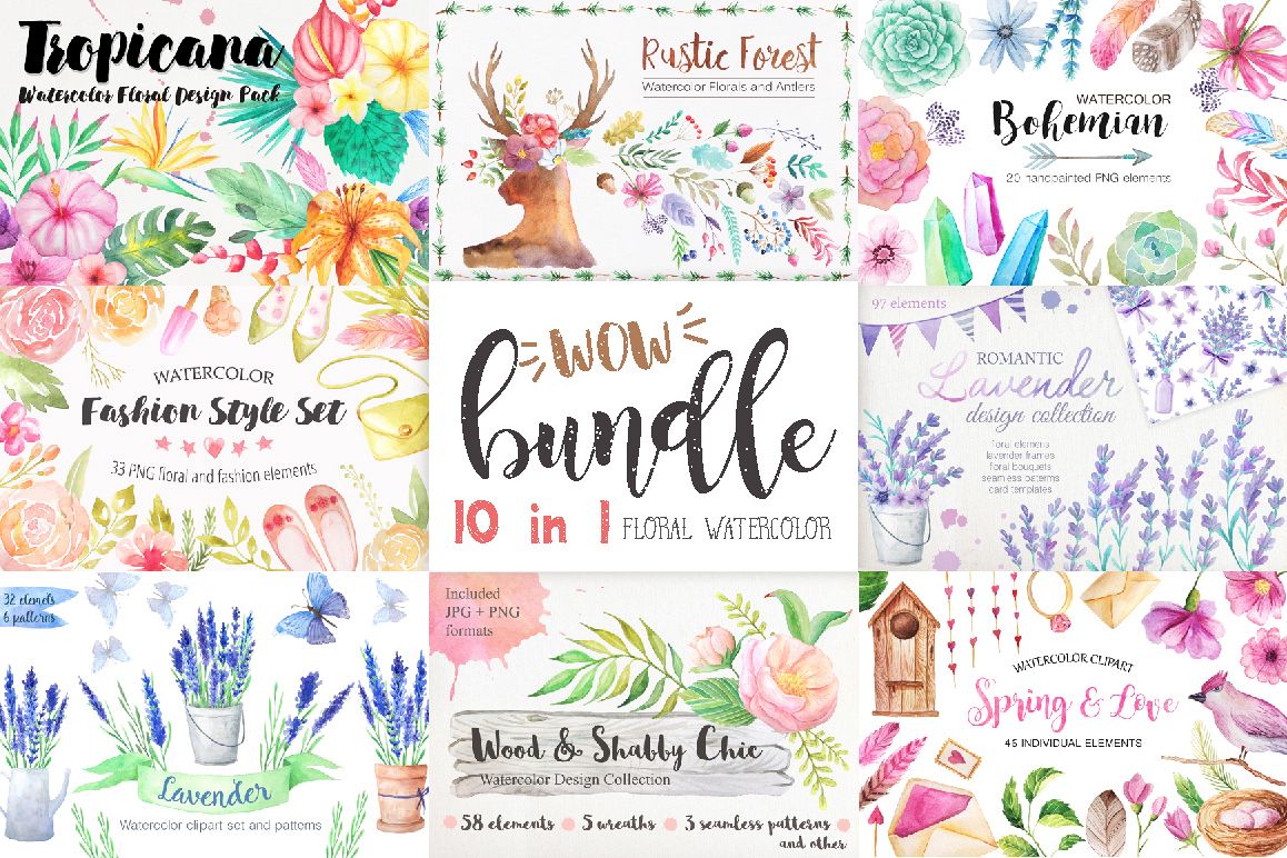 Summer Watercolor Floral BUNDLE example image 1