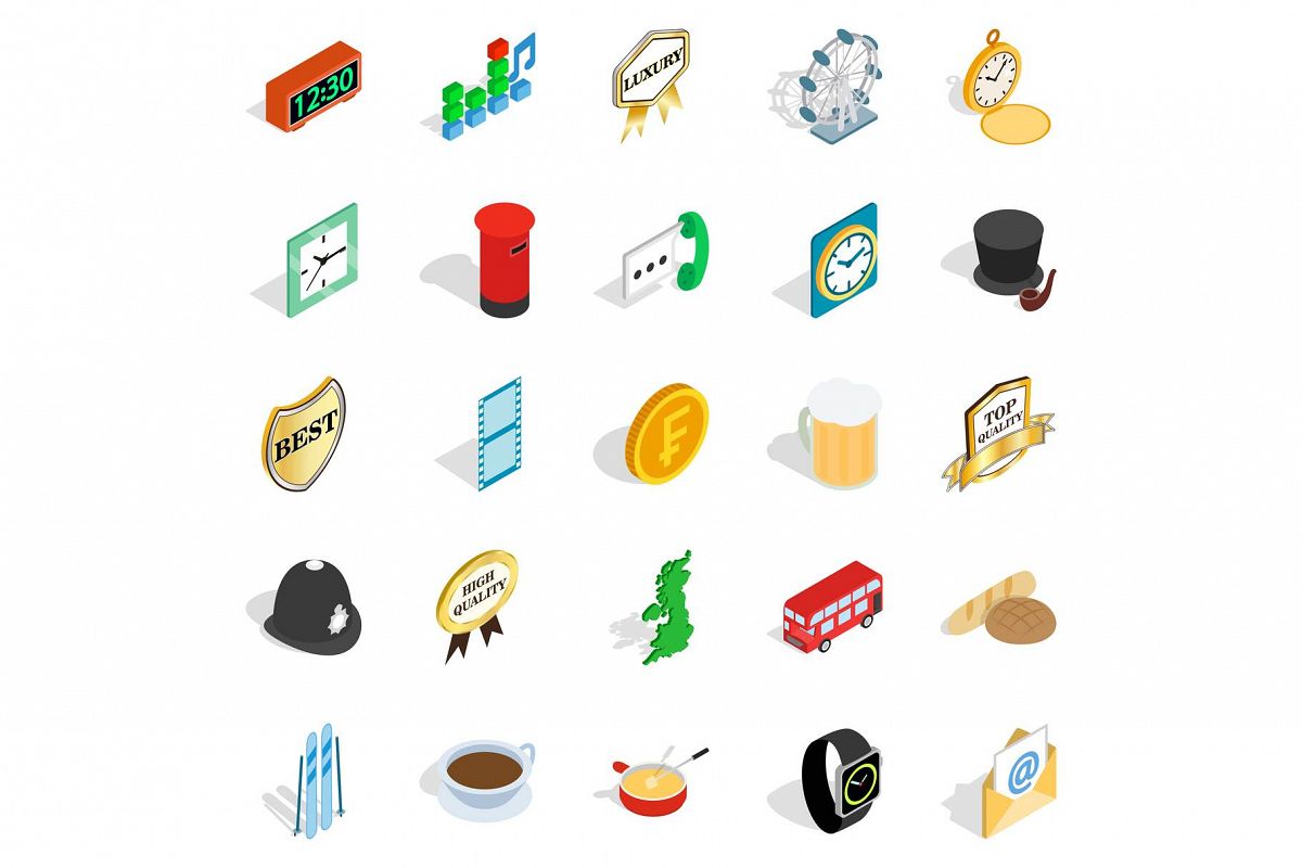 Period icons set, isometric style example image 1