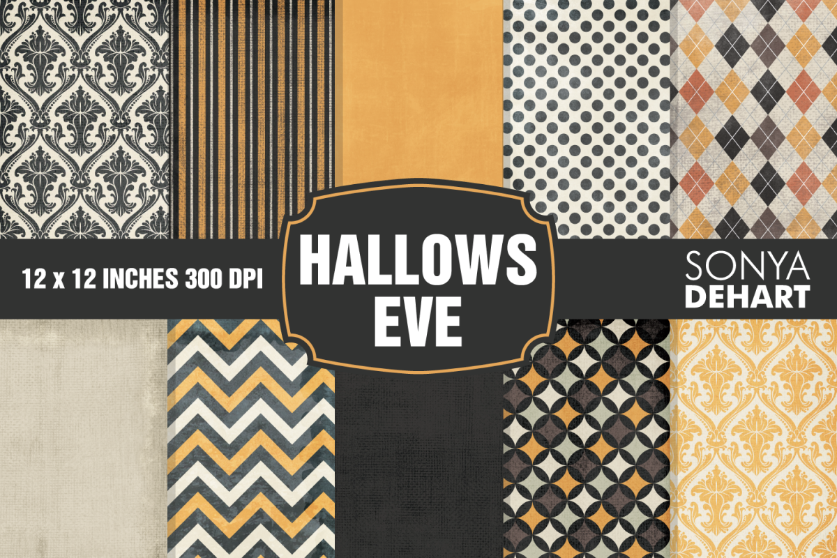 Halloween Hallows Eve Digital Paper Pattern Pack example image 1
