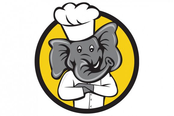 Chef Elephant Arms Crossed Circle Cartoon example image 1