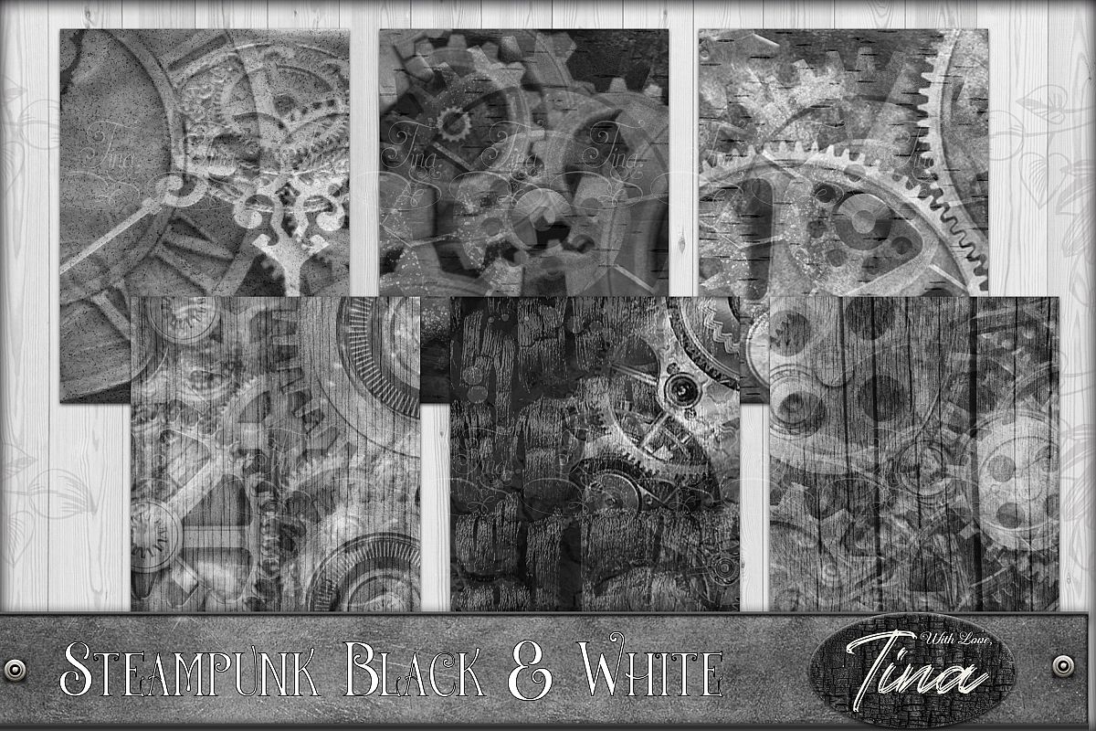 Black and White Grunge Steampunk Gears 091618BW1P example image 1
