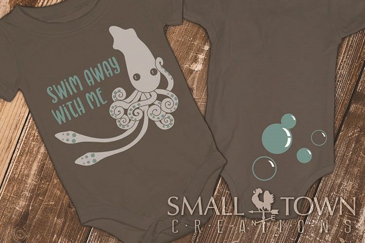 Squid logo, Nautical, Ocean animal, PRINT, CUT & DESIGN example image 1