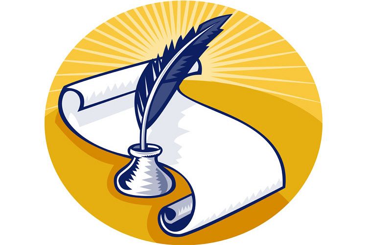 quill pen and ink well with paper scroll example image 1