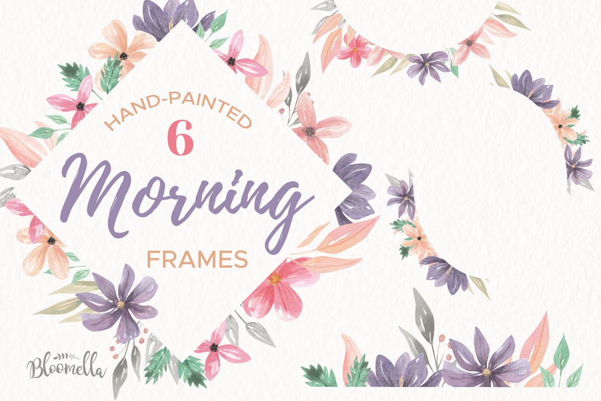 Watercolor Frames Borders Set Purple Flowers Floral Spring example image 1