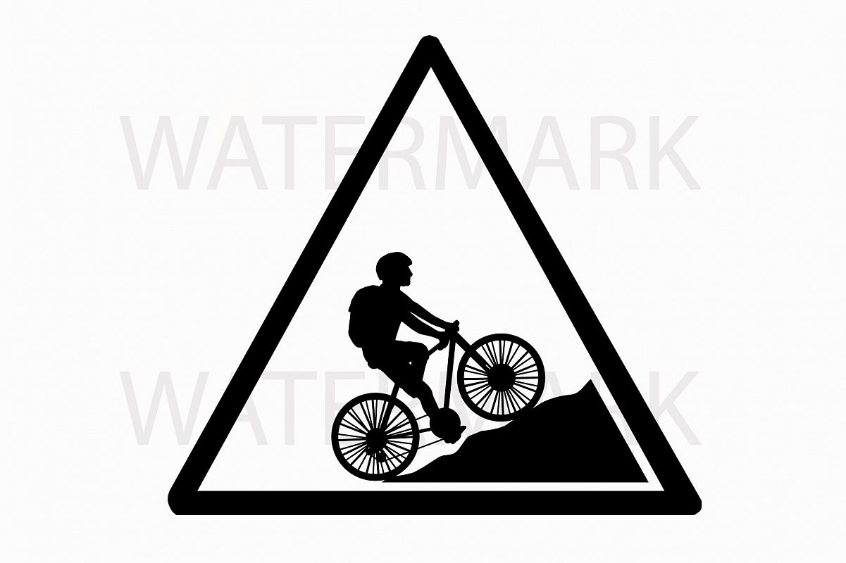 Bike on mountain in a triangle sign - SVG/JPG/PNG Hand Drawing example image 1