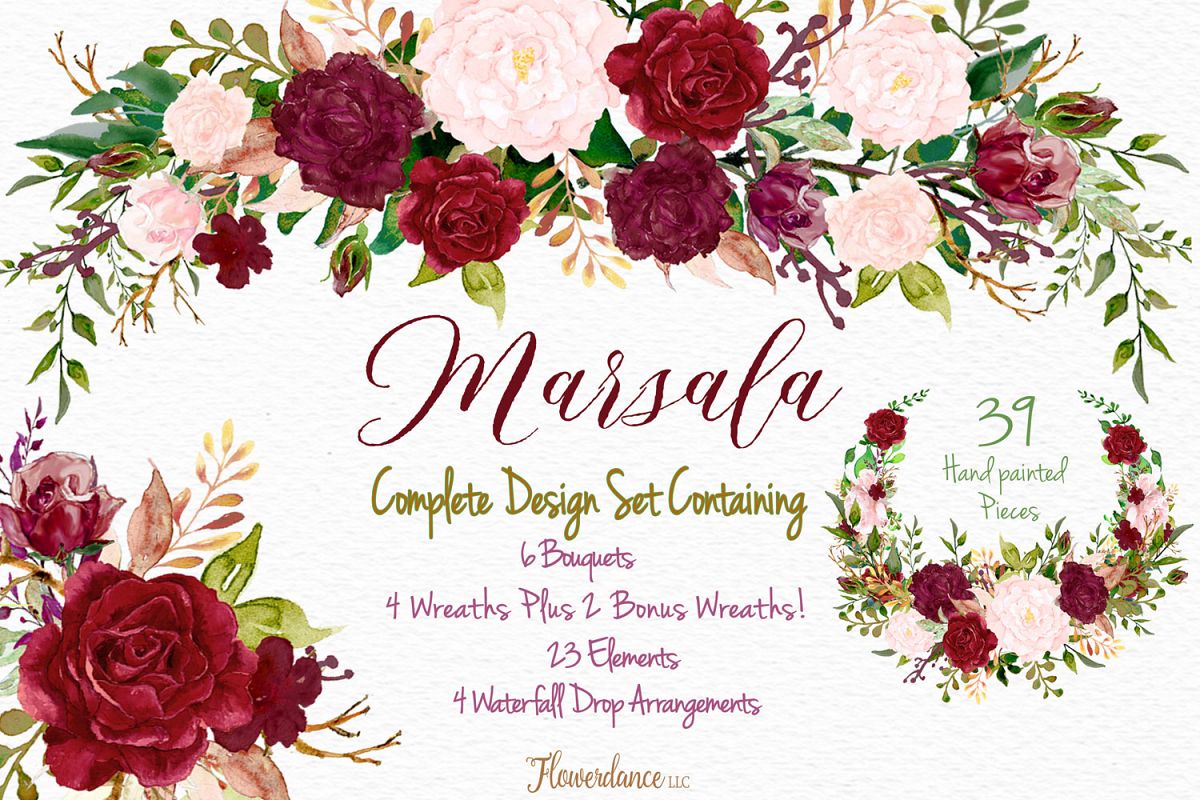 Watercolor Marsala and Blush Bundle for Weddings example image 1