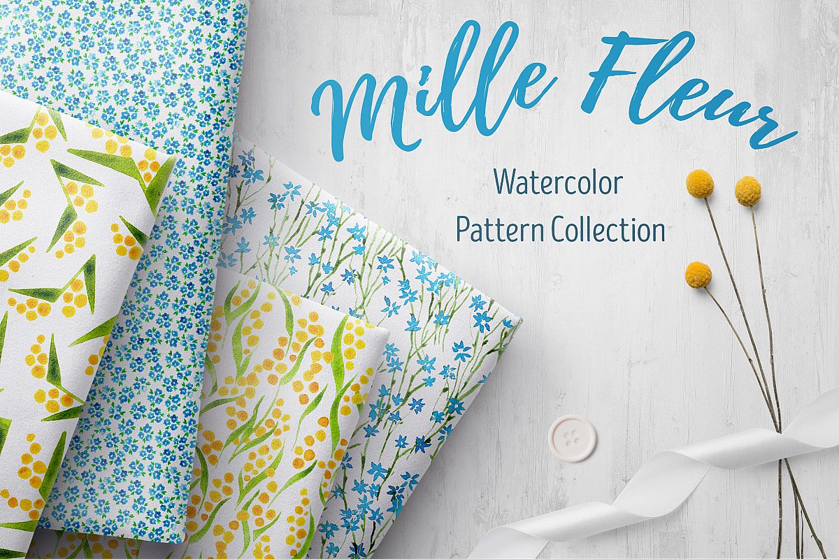 Mille Fleur - 36 watercolor patterns example image 1