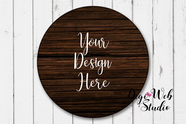 Wood Sign Mockup - Dark Round Wood Sign on Rustic Shiplap example image 1