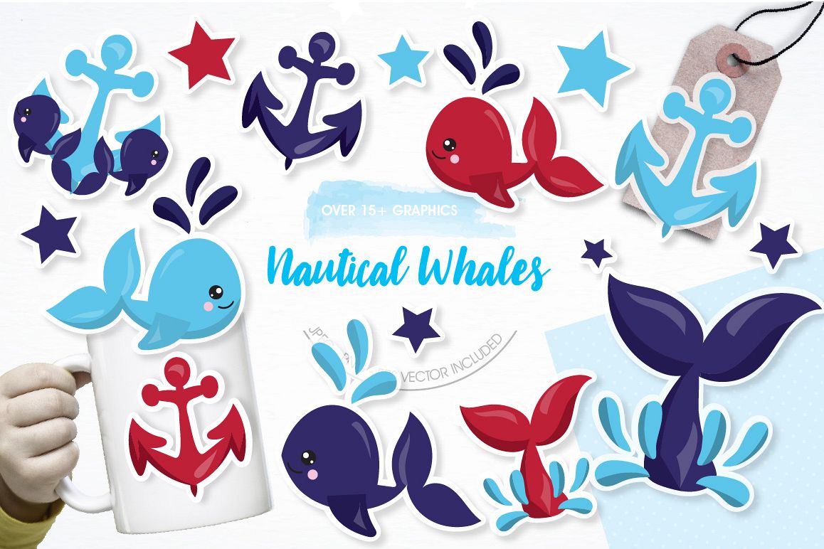 Nautical Whales graphics and illustrations example image 1