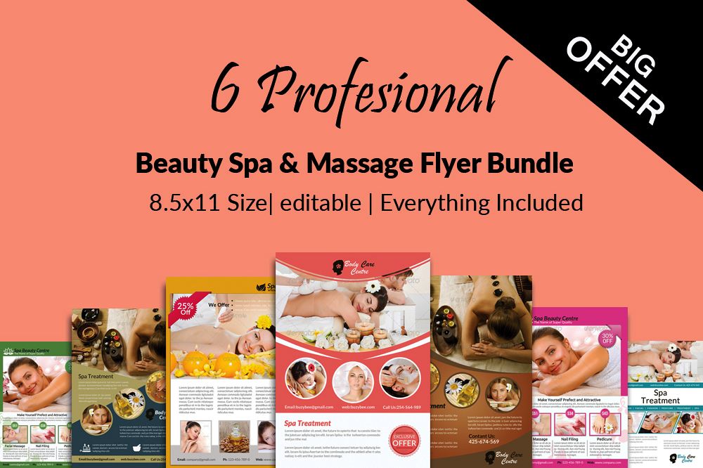 6 Beauty Spa & massage Centre Flyers Bundle example image 1