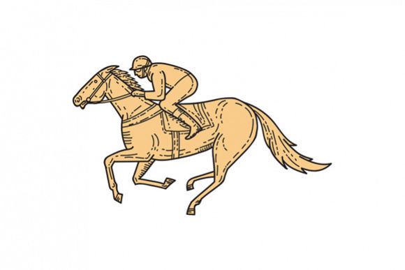 Jockey Horse Racing Side Mono Line example image 1