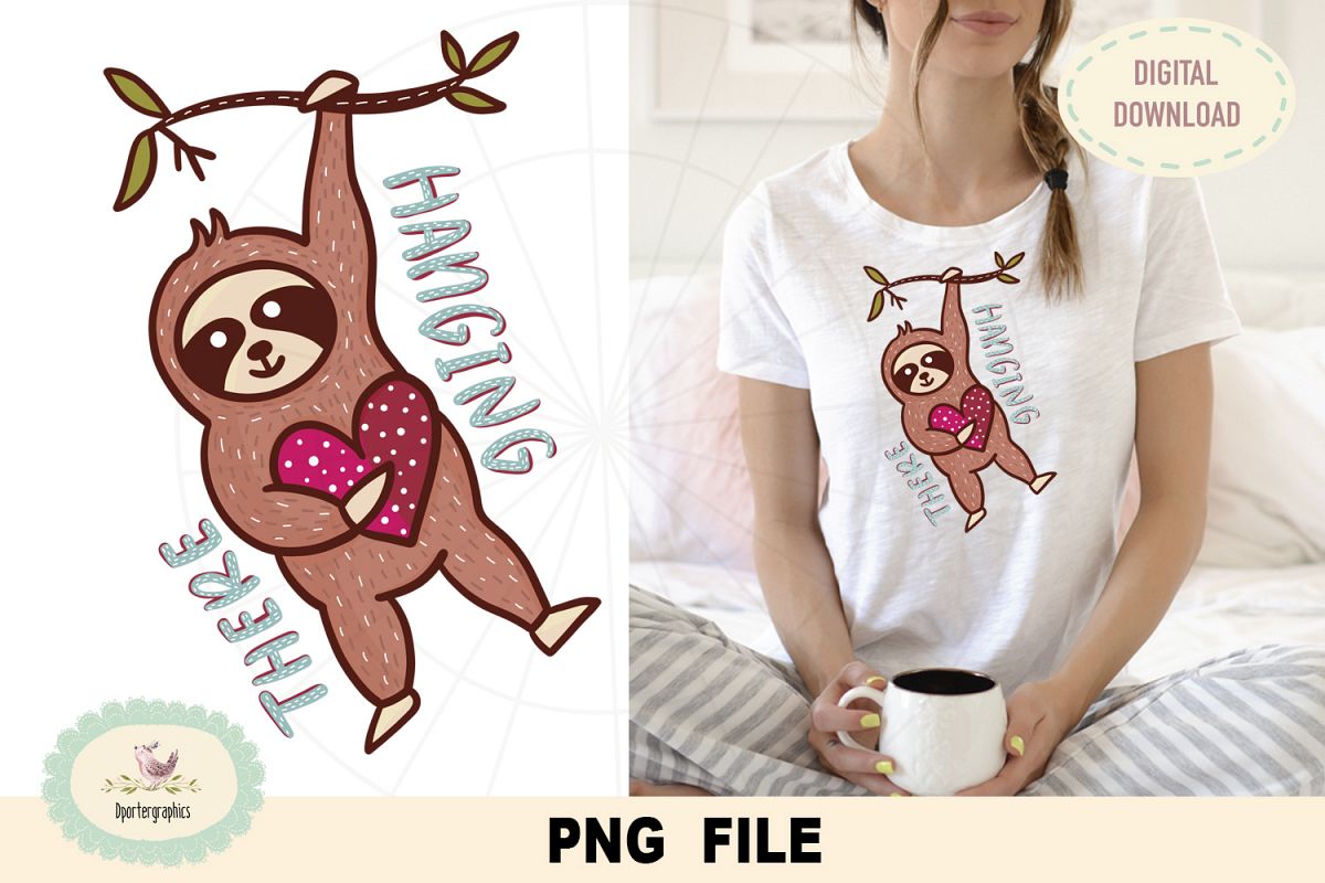 Hanging there sloth, PNG file, sublimation, DTG print design example image 1