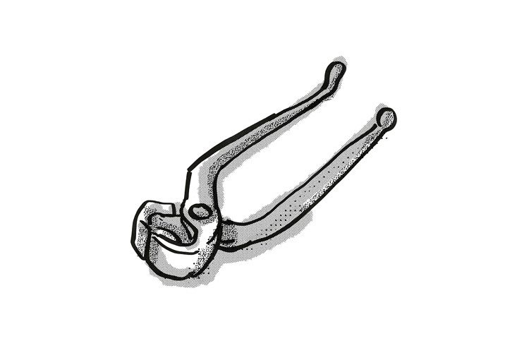 pincers Woodworking Hand Tool Cartoon Retro Drawing example image 1