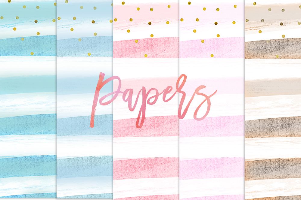 Watercolour Stripes Digital Papers example image 1